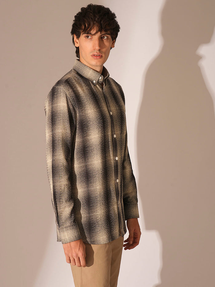 Black & Beige Check Cotton Shirt