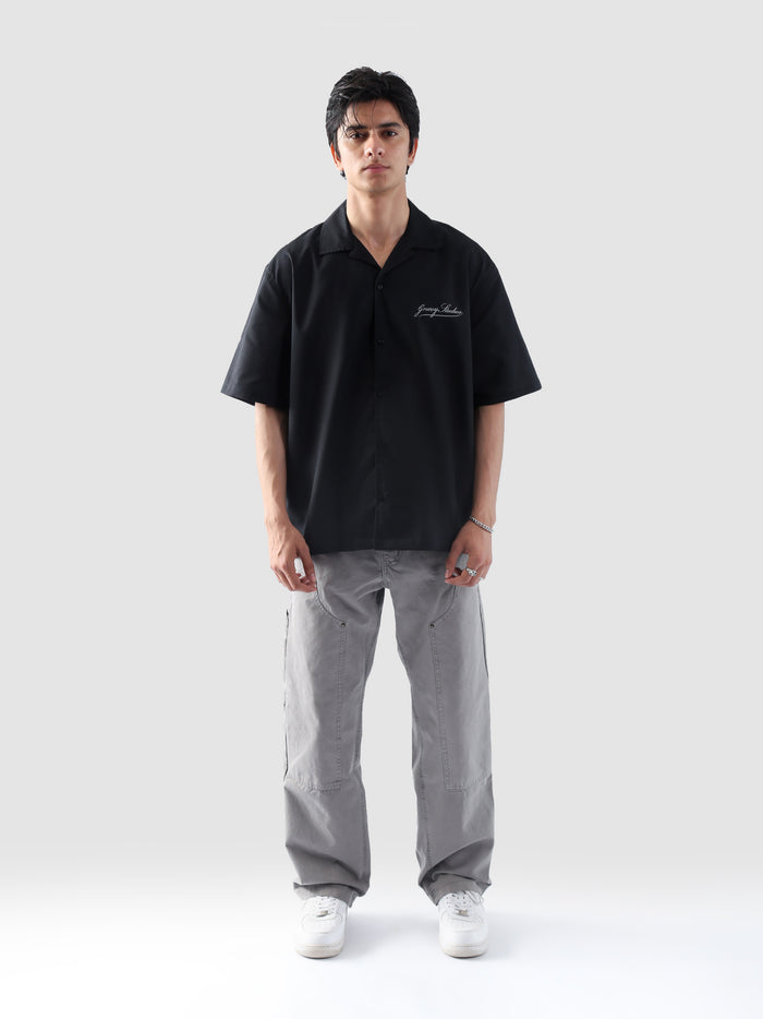 Black Cuban shirt male model back view full body Pakistan – GROOVY