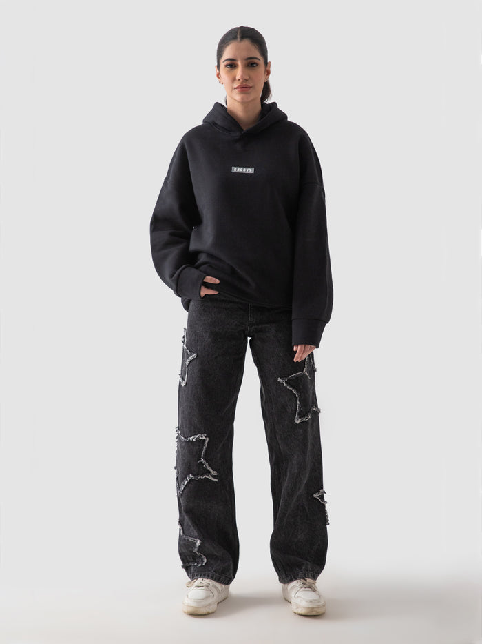 Black oversized hoodie full front body shot male model Pakistan – GROOVY