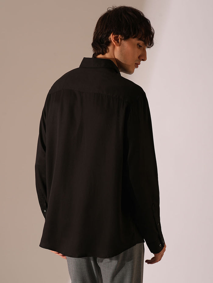 Black Lyocell Satin Relaxed Fit Shirt