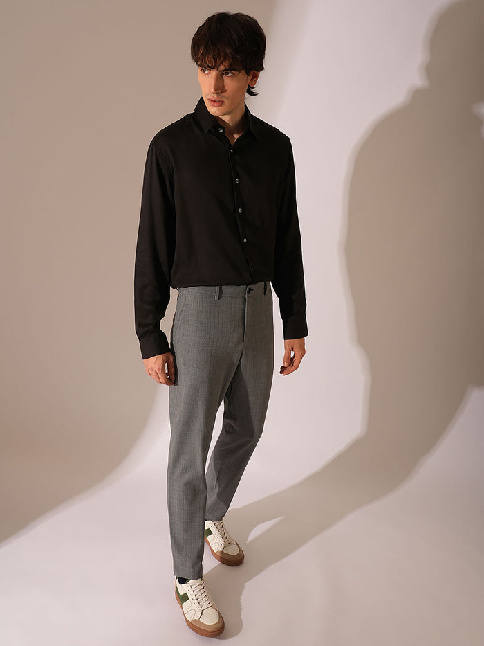 Black Lyocell Satin Relaxed Fit Shirt