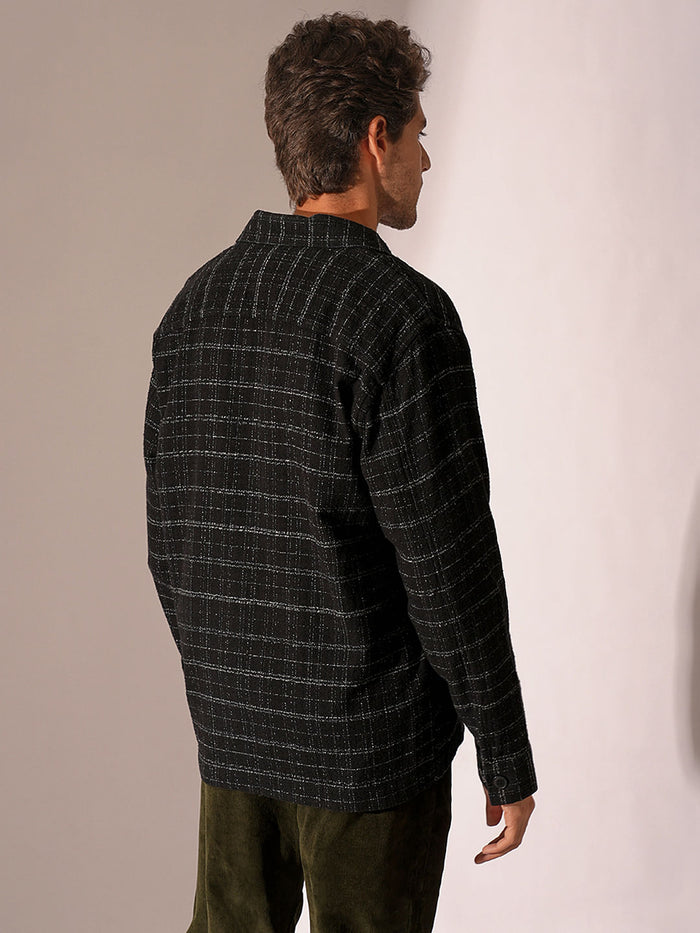 Black Printed Zip-Up Overshirt
