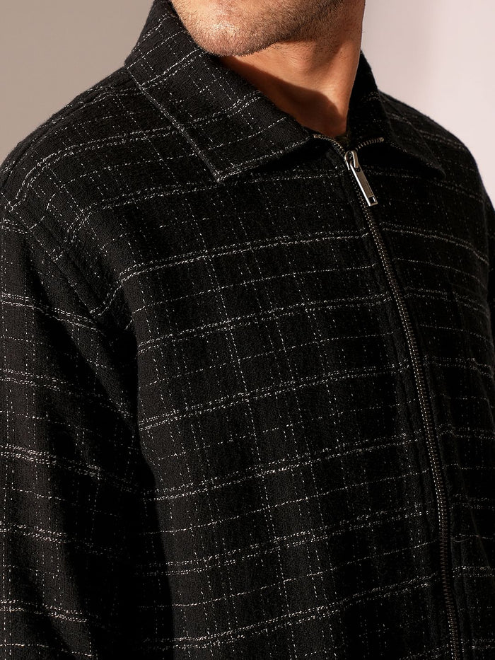 Black Printed Zip-Up Overshirt