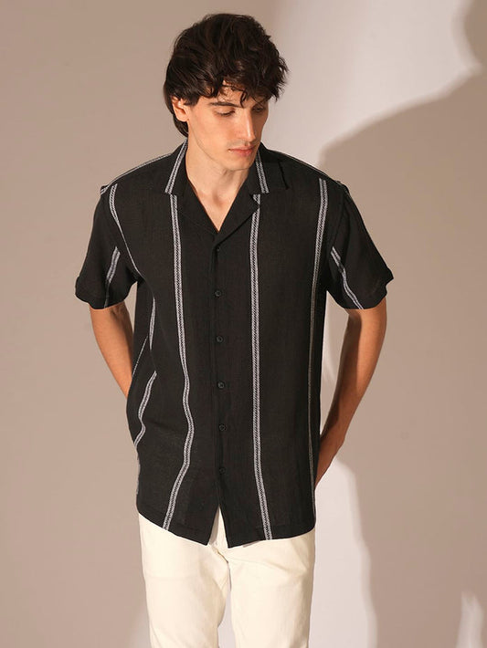 Black Textured Cotton Shirt