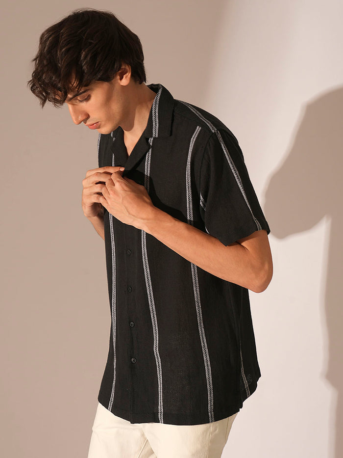 Black Textured Cotton Shirt