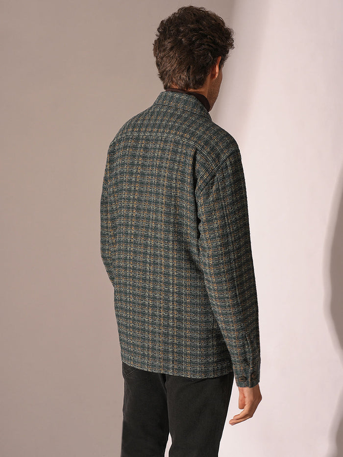 Blue Printed Zip-Up Overshirt