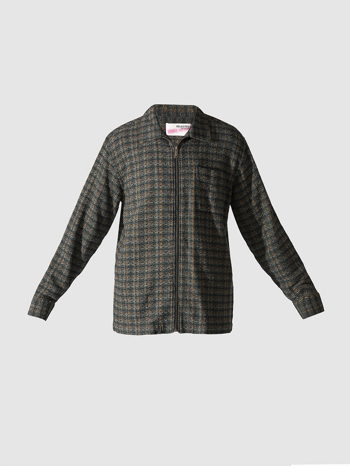 Blue Printed Zip-Up Overshirt