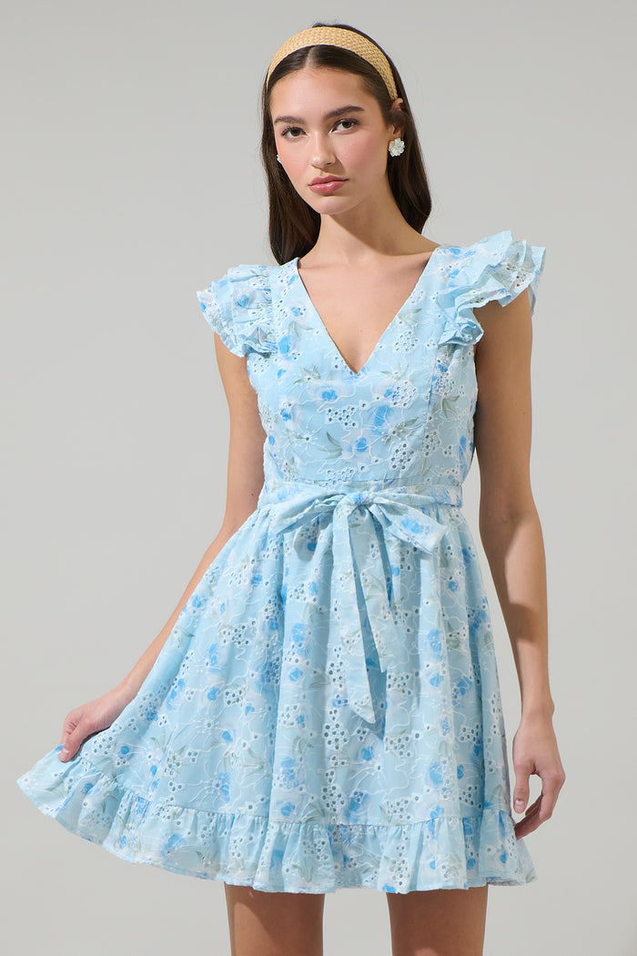 Boleta Aurellia Ruffle Eyelet Mini Dress