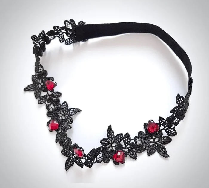 Bridal Accessories - Black and Burgundy Gothic Bridal Garter Set