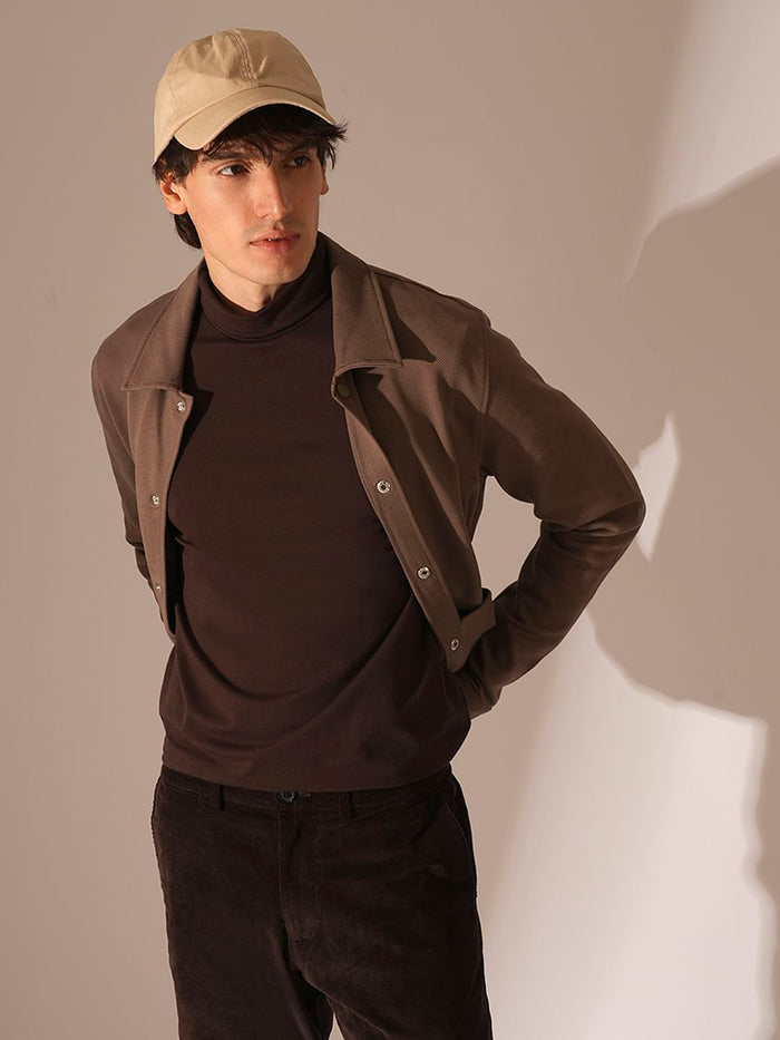 Brown Twill Jersey Overshirt