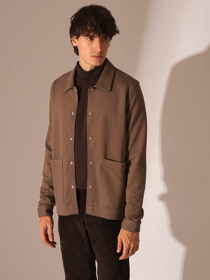 Brown Twill Jersey Overshirt
