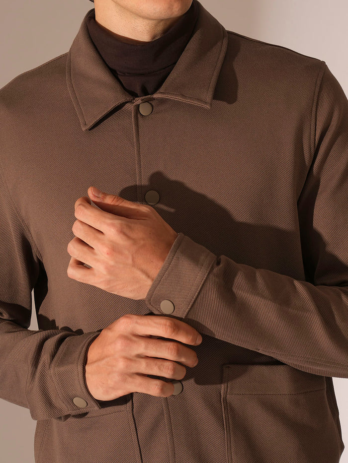 Brown Twill Jersey Overshirt