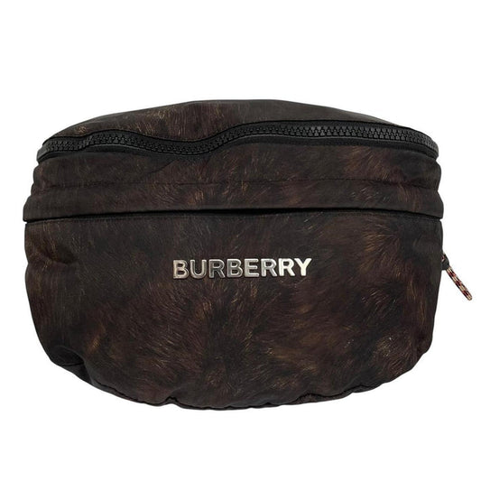 Burberry brown and black convertible bum bag with ape logo and durable material.