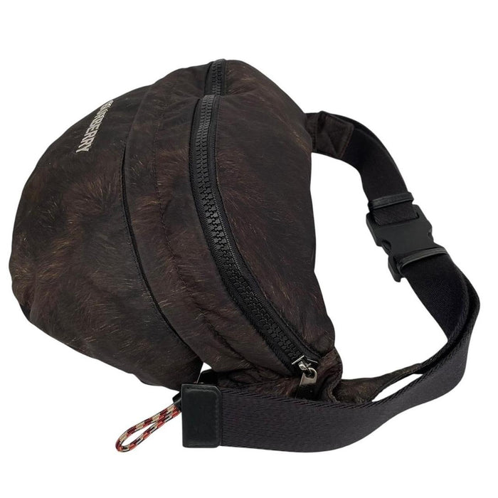 Burberry brown and black convertible bum bag with ape logo and durable material.