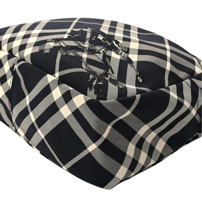 Burberry black and white EKD check canvas duffel bag with logo detail.