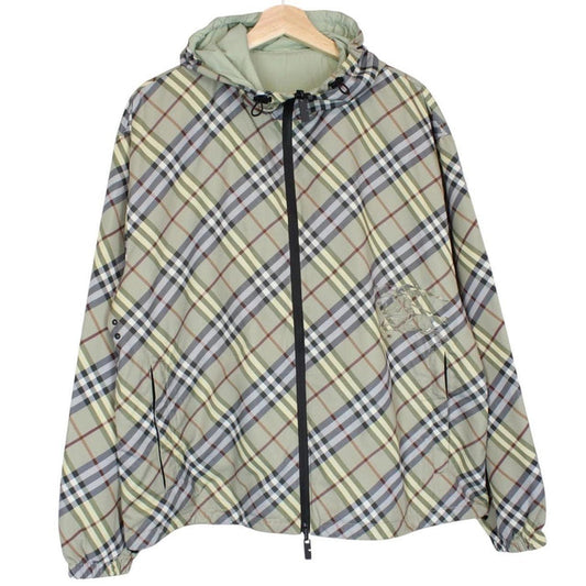 Burberry Green EKD Nova Check Full Zip Nylon Hooded Reversible Jacket