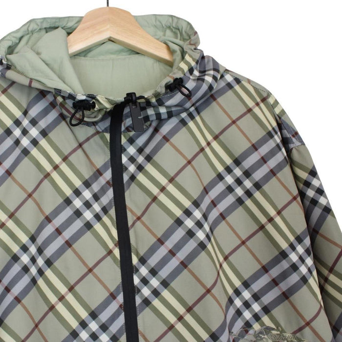 Burberry Green EKD Nova Check Full Zip Nylon Hooded Reversible Jacket