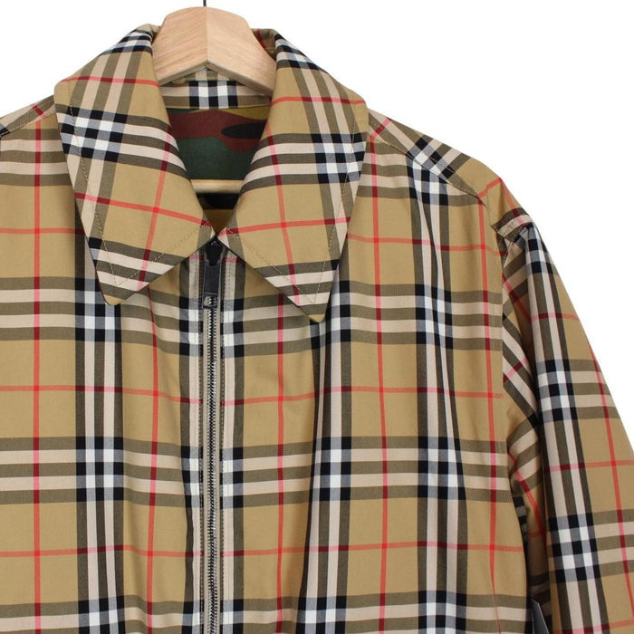 Burberry Tan Brown and Camo Full Zip Nova Check Reversible Harrington Jacket