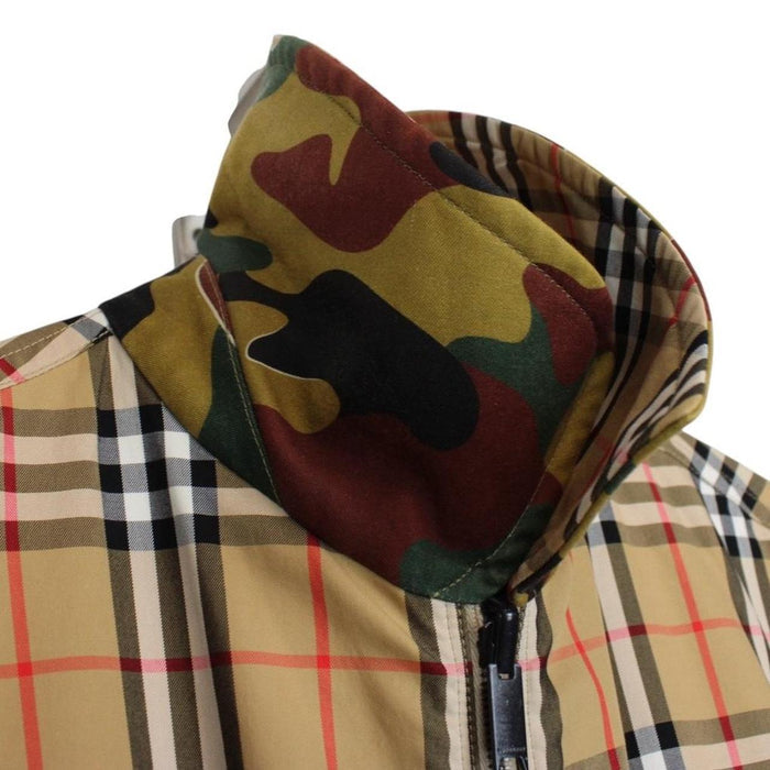 Burberry Tan Brown and Camo Full Zip Nova Check Reversible Harrington Jacket