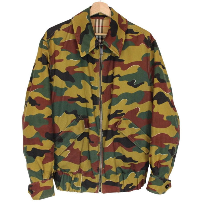 Burberry Tan Brown and Camo Full Zip Nova Check Reversible Harrington Jacket