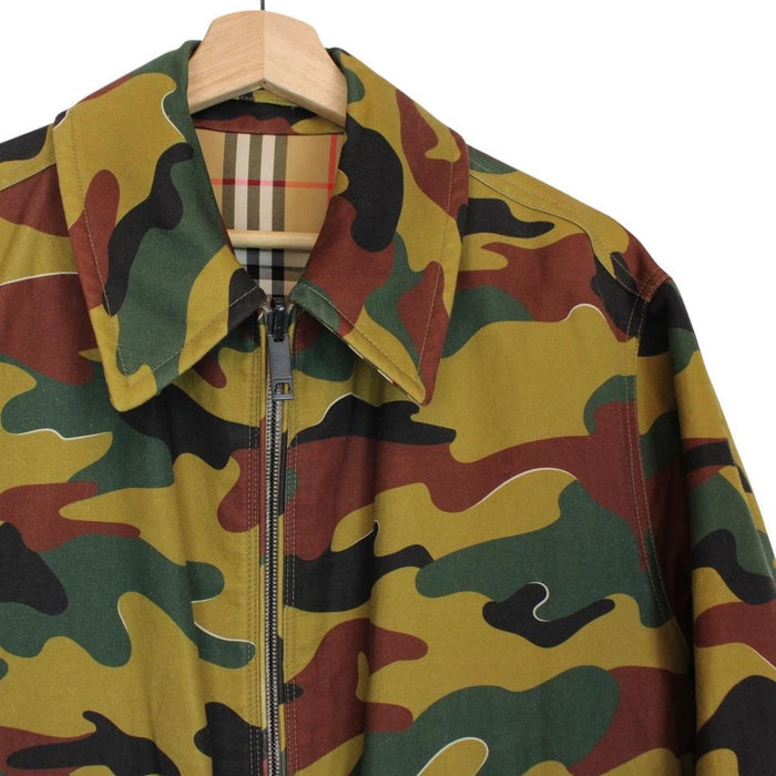 Burberry Tan Brown and Camo Full Zip Nova Check Reversible Harrington Jacket
