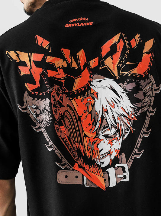 Chainsaw Man Denji anime tee male model front view oversized Pakistan – GROOVY