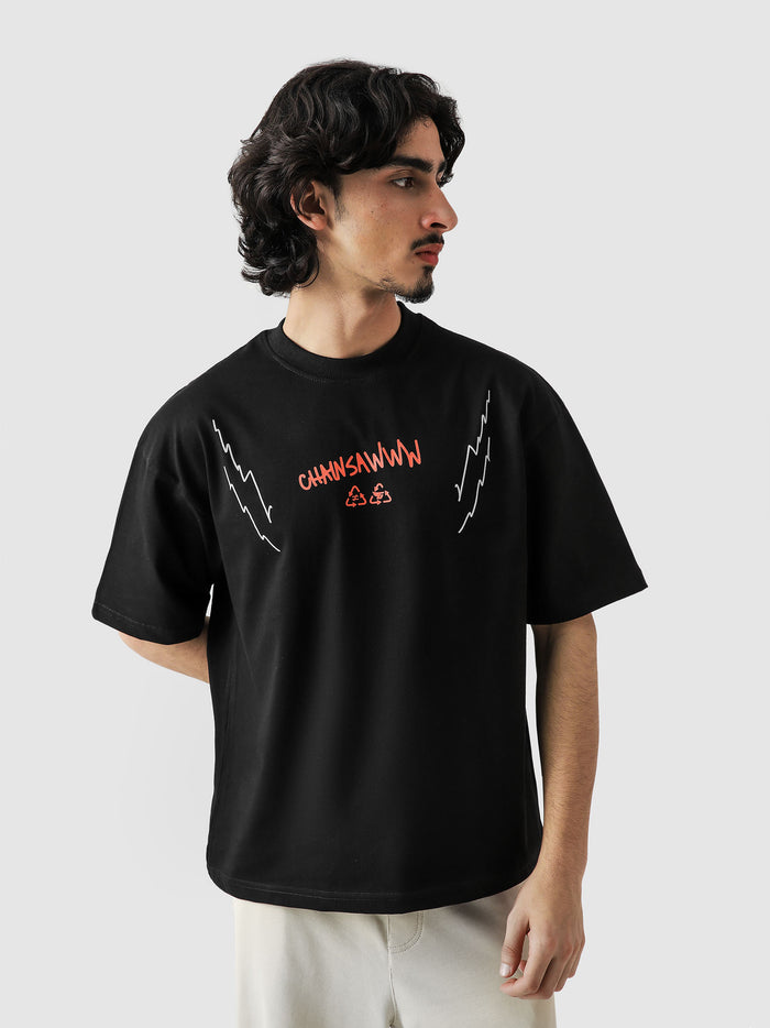 Chainsaw Man Denji tee female model front view oversized Pakistan – GROOVY