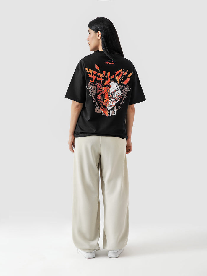 Chainsaw Man Denji anime tee male model back view graphic print Pakistan – GROOVY