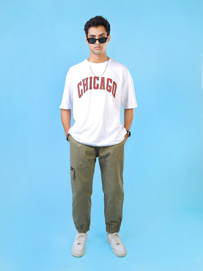 Chicago Bulls graphic tee white male model back view bold streetwear Pakistan – GROOVY
