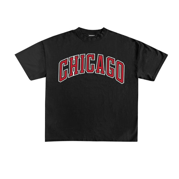 Chicago Bulls graphic tee black oversized product shot streetwear Pakistan – GROOVY