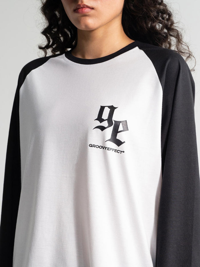 Cold Blooded raglan tee male model side angle black white streetwear Pakistan – GROOVY