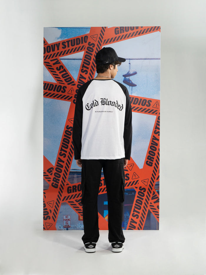 Cold Blooded black white raglan tee flat lay contrast sleeve Pakistan – GROOVY