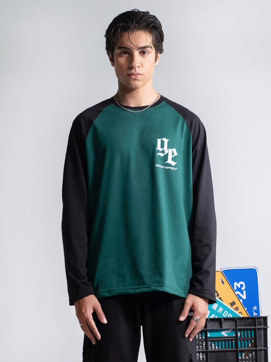 Cold Blooded Green raglan tee flat lay dark green black contrast streetwear Pakistan – GROOVY