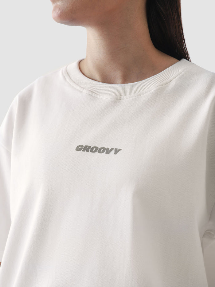 White CORE essential tee male model back view 220 GSM heavyweight cotton Pakistan – GROOVY