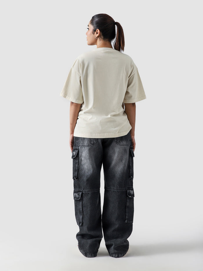 Cream Washed Blank Tee Male Model Full Body Front – GROOVY Pakistan