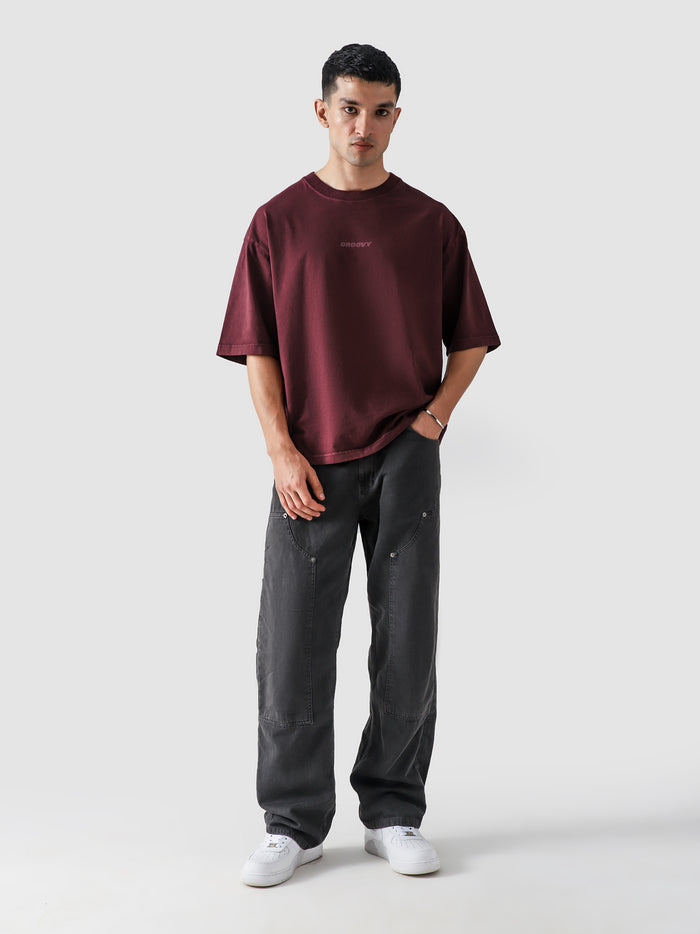 Crimson Washed Blank Tee Male Model Full Body Front – GROOVY Pakistan