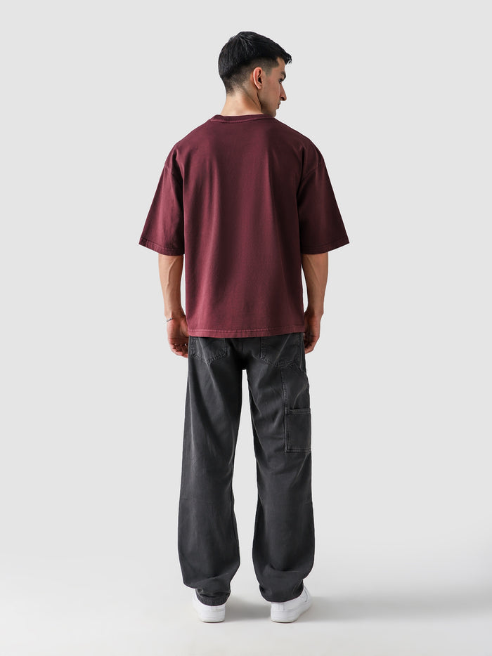 Crimson Washed Blank Tee Male Model Back View – GROOVY Pakistan