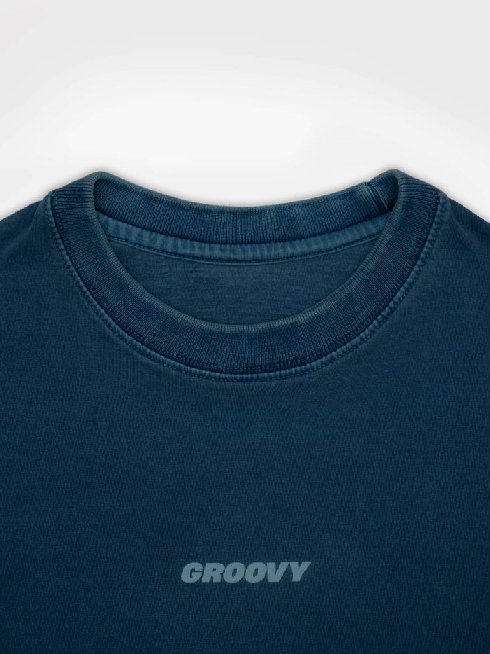 Deep Blue Washed Blank Tee Male Model Full Body – GROOVY Pakistan