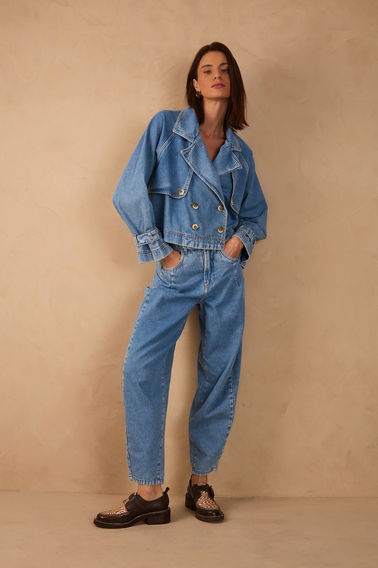 Denim Pockets Barrel Pants