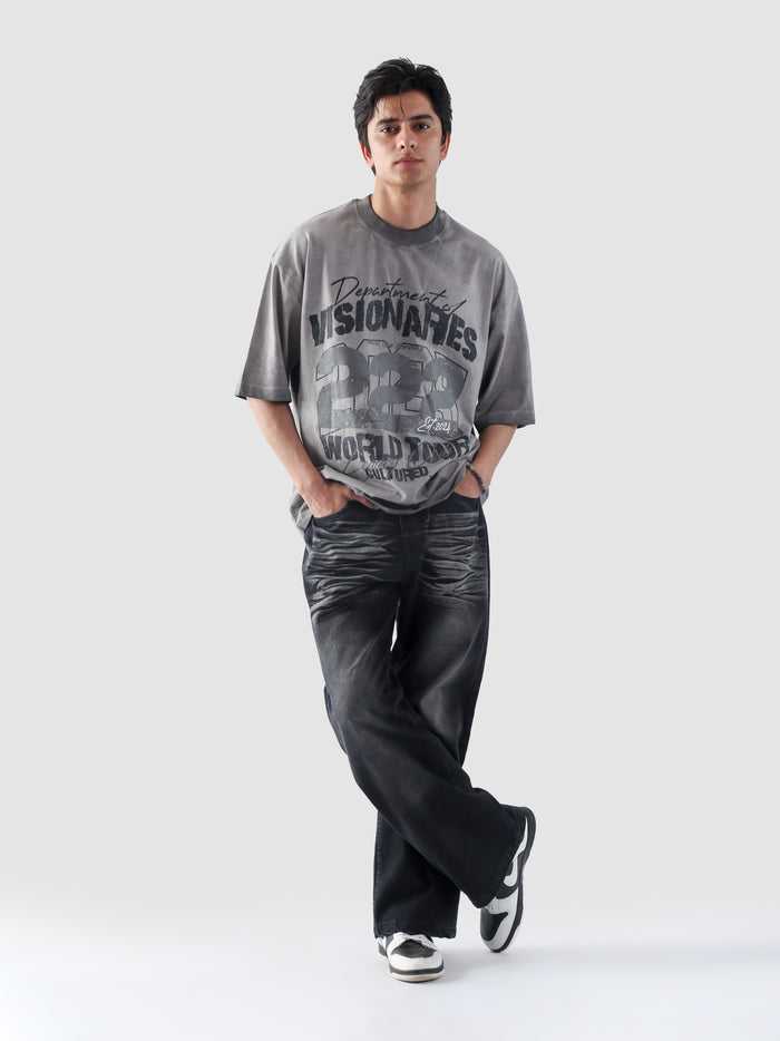 Dept of Visionaries tee male model back view oil fade 222 WORLD TOUR print Pakistan – GROOVY