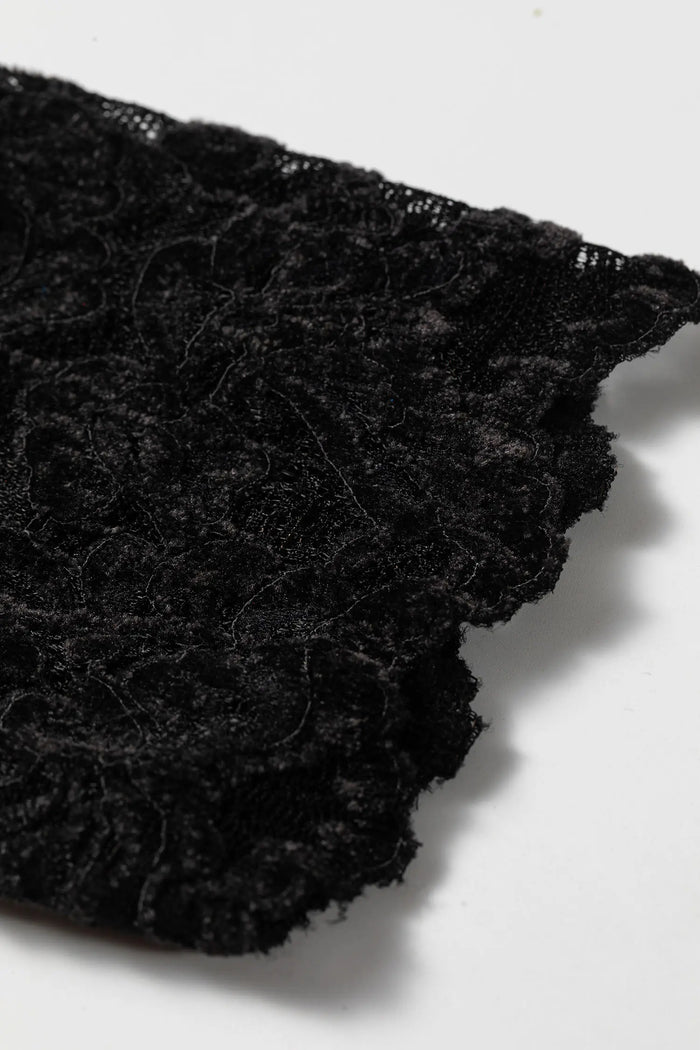 Elegant Stand Neck Lace Long Sleeve Top – Black