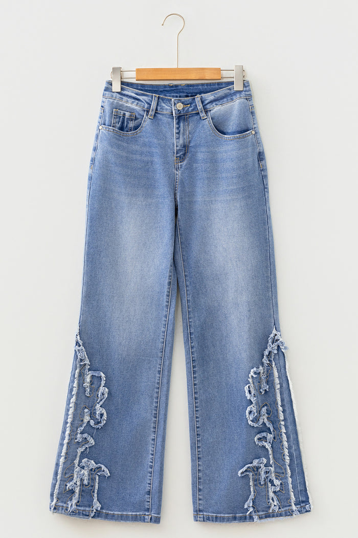 Embroidered Western Print Flare Leg Full Length Jeans – Ashleigh Blue