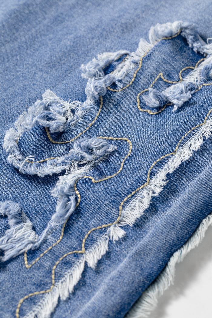 Embroidered Western Print Flare Leg Full Length Jeans – Ashleigh Blue