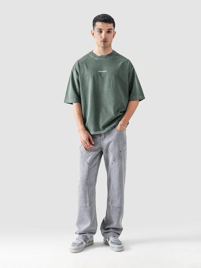 Emerald Green Washed Blank Tee Male Model Front View – GROOVY Pakistan
