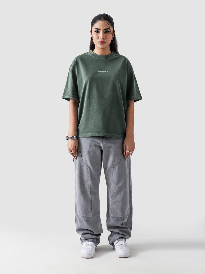 Emerald Green Washed Blank Tee Flat Lay 240 GSM Cotton – GROOVY Pakistan