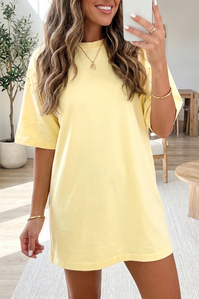 Eyelet Lace Sleeve T-Shirt Dress – Yellow Cream