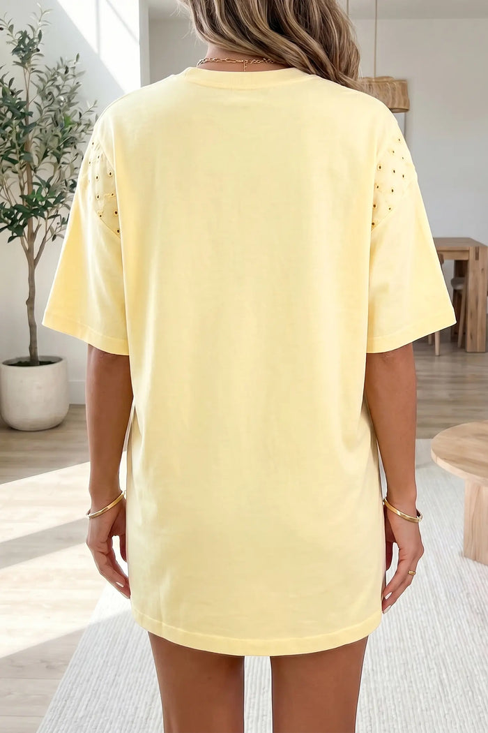Eyelet Lace Sleeve T-Shirt Dress – Yellow Cream
