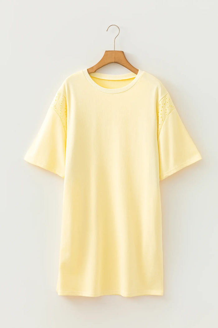 Eyelet Lace Sleeve T-Shirt Dress – Yellow Cream