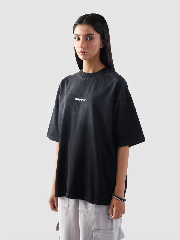 Fade washed blank t-shirt male model back view drop shoulder streetwear Pakistan – GROOVY