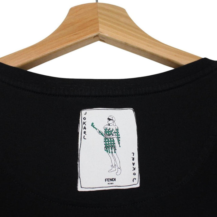 Fendi black and white cotton t-shirt featuring Jokarl print and pocket detail.